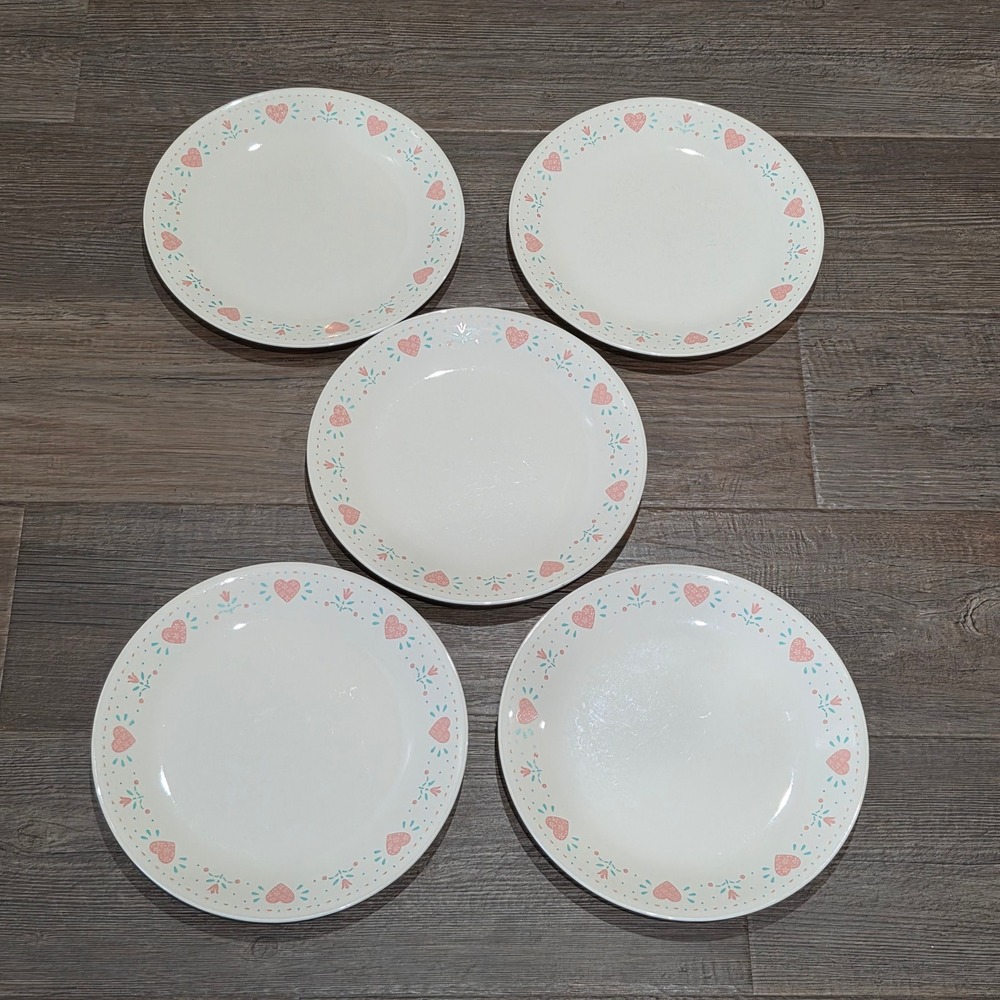 Corelle Corning Dinner Plates Set of 5 Country Hearts Forever Yours 10.25 in
